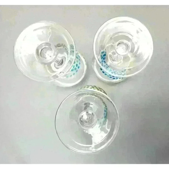 Yellow Green & Blue Ombre Polka Dot Swirl Wine Glass 20 oz (Set of 3 Glasses) - Picture 4 of 4